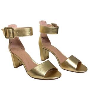 Chinese Laundry Heels Gold Metallic Sandal Ankle Cuff Strap Block Heel Festive 7